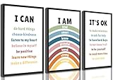 3Pcs Kids Affirmations Canvas Wall Art Rainbow Nursery Positive Affirmations Inspirational Quotes Child Painting Picture Wall Decor Poster Printing Artwork for Classroom Child's Room (16L x12W-Poster)