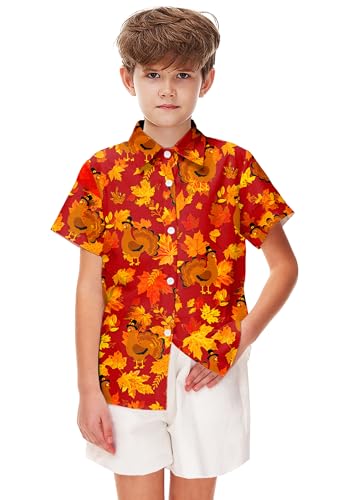 Image of Remimi Unisex Kids Halloween Shirt Boys Pumpkin Ghost Shirts Hawaii Button Up Tops 5-14 Years