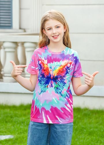 SunFoucs Girls Kids Shirts Size 5-12 Tie Dye Casual Tshirt Short Sleeve Crewneck Tee Top2
