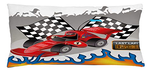 Lunarable Cars Throw Pillow Cushion Cover, Race Car Finish Line Flags Pilot Abstract Plain Background Print, Decorative Square Accent Pillow Case, 36