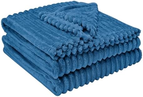 Throw Blanket for Couch - Flannel Fleece 3D Striped Ribbed Bed Blanket.Super Soft Blankets for Women Girls,Teacher Gifts Birthday Gifts Room Home Dorm Decor (Blue, Throw(50