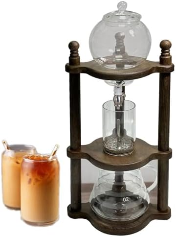 Cold Brew Drip Tower with Adjustable Water Flow,Premium Cold Brew Drip Tower, Iced Coffee Maker, 600ml Glass Dripper Pot, Stylish Wooden Design for Smooth Cold Brew Coffee at Home, Perfect f