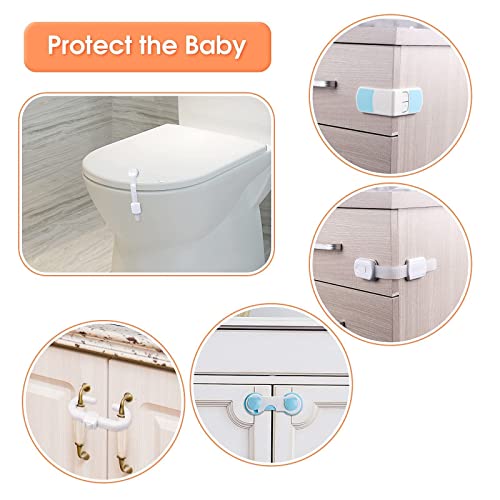 DELA DISCOUNT 41rQLJ0WdLL Baby Proofing Kit 42 PCS Baby Safety Kit Eco-Friendly No Drill Required Plug Protectors Drawer Lock Door Stopper Adjustable Lock Stove Knob Cover Corner Protector Sliding Cabinet Locks Baby Proof Set  