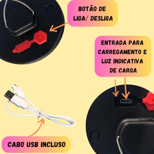 Lâmpada Lampião Recarregável Usb Com Luz Led Emergência Portátil Para Camping, Pesca Iluminária Ilum