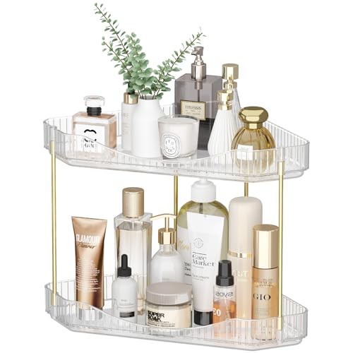 Lifewit Make Up Organizer, 2 Stufen Schminktisch Organizer, Stabil Eck-Mehrzweck-Regal für Parfüm/Hautpflegemittel/Duschgel im Badezimmer,Küche,Schlafzimmer, Transparente