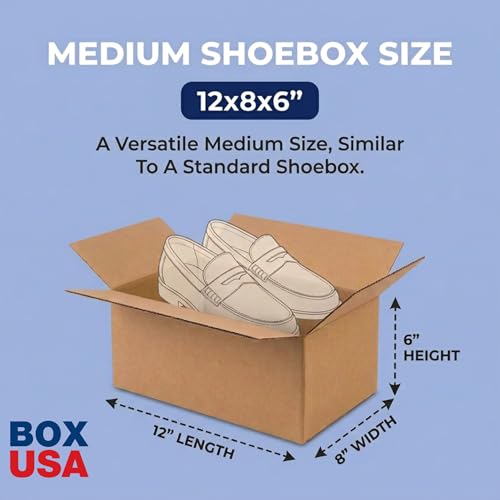 Image of BOX USA Small Shipping Boxes 12 inchL x 8 inchW x 6 inchH (25-Pack) - Corrugated Cardboard Box for Moving, Mailing, Packing, Packaging and Storage