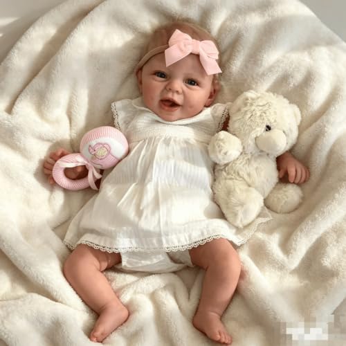 Angelbaby Reborn Realistic Baby Girl Dolls 22 inch Perfectly Cute Soft Silicone Newborn Dolls Open Mouth Real Life Sweet Toddler Doll Soft Cloth Body Reborn Child Doll Toys