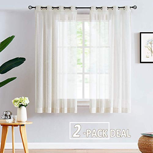 Fmfunctex Sheer Linen Curtains For Living Room 63Inch Length Natural Flax Blend Curtain Drapes For Office Light Filtering Window Curtain Panels 2Pcs Grommet Top #TOP1