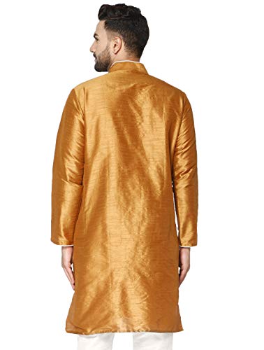 Image of Men's Art Silk Woven Design Long Kurta Mandarin Collar Straight Shirt