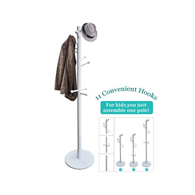 Vlush Sturdy Wooden Coat Rack Stand, Entryway Hall Tree Coat Tree with