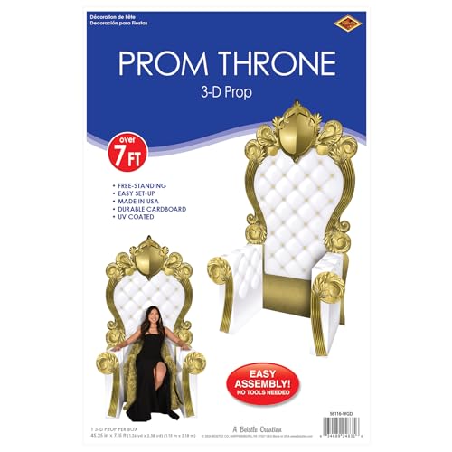 Beistle 3-D White and Gold Throne Stand-Up Prop, Large Cardboard Chair Party Cutout Decoration for Proms, School Dances, Birthdays, Quinceañeras and Milestone Celebrations, 7’ 1.75” x 3’ 9.25” by Beistle - Image 5