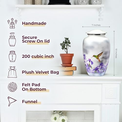 Trupoint Memorials Cremation Urns for Human Ashes Adult Female, Decorative Burial Urn for Men & Women – Large, White Hummingbird - Thumbnail 2