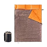 2. UTILIZAR COMO UNO DOBLE o DOS SACOS SENCILLOS u2013 Se puede usar como un solo saco de dormir extra grande para doblar, o se puede dividir en dos sacos de dormir separados. Tiene cremalleras en ambos lados para que cualquiera de las dos personas pueda salir fácilmente del saco de dormir sin molestar a la otra persona. También se puede desabrochar completamente y colocar plano, convirtiendo el saco de dormir en dos mantas grandes separadas.