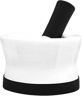 Large Mortar and Pestle Set - EZ-Grip Silicone & Porcelain Mortar with Detachable Scratch Proof Silicone Base - Perfect for Guacamole Spices and More - New BREAKPROOF Bowl - Dishwasher Safe Molcajete