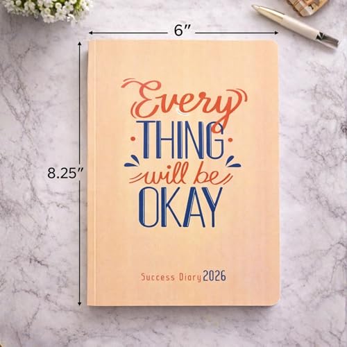Image of Success Diary 2026 A5 Ruled Notebook | Motivational Quote Cover | 120 Pages | 80 GSM Paper | Rounded Corners | Single Line | Daily Writing Journal (Everything Will Be Ok)