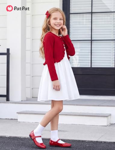Image of PATPAT Girls Cardigan Bolero Size 4-12 Years Kids Knit Long Sleeve Ruffle Open Front Button Cover Up Cropped Tops for Girls