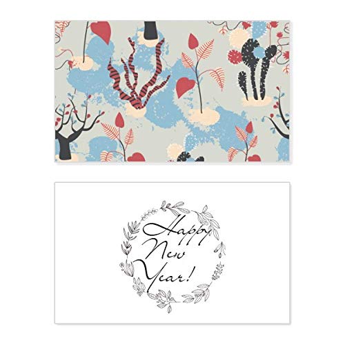 Tarjeta de año nuevo Cactus Savanna con árboles azules para felicitación navideña