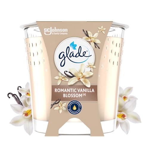 Glade Bougie Vegan Parfum Infusé Huiles Essentielles - Nouvelle Formule Sans Huile De Palme - Romantic Vanilla Blossom - 1 Bougie