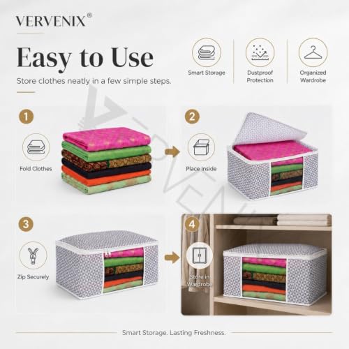 Image of VERVENIX Saree Cover Pack of 12, Grey Dot Pattern Garment Storage Bags with Zipper & Transparent Window, Dustproof Clothes Cover for Suits, Dresses, Coats & Shirts,46.3 x 36 x 22.5 CM