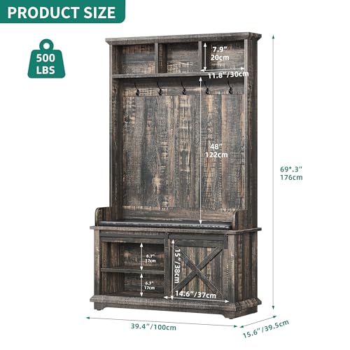 Yitahome MAYIHE1US6 Hall Tree With Shoe Bench And Coat Rack Entryway, Hallway Tree Organizer Storage Bench Cabinet For Hallway, Entryway, Bedroom, Living Room, Dark Rustic Oak thumb #2