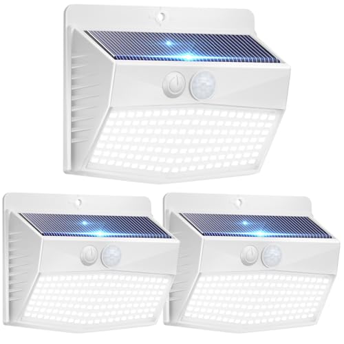 Peasur Luz Solar Exterior Marco Blanco/138 LED Súper Brillante Focos LED Exterior Solares con...