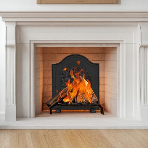 Firebacks for Fireplace,Cast Iron Fireback with Feet,Fireplace Back Plates,Heat Insulation Flower Fireplace Heat Reflector for Wall Protection 20\'\'(H) x 17\"(W)