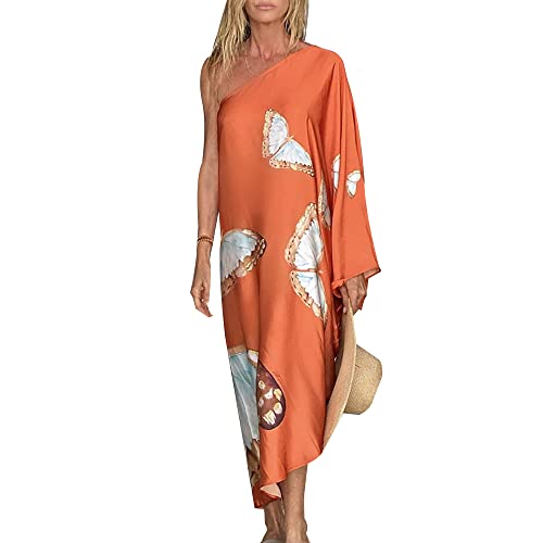 HEILA Off Shoulder Dress for Women Summer Batwing Sleeve Swimsuit Cover Up Beach Coverup Flowy Long Dresses