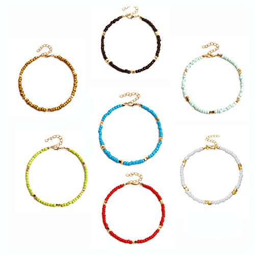 4-8Pcs Handmade Rainbow Beaded Beach Anklets, Boho Colorful Beads Ankle Bracelets Adjustable Foot Anklet Set for Women Girls