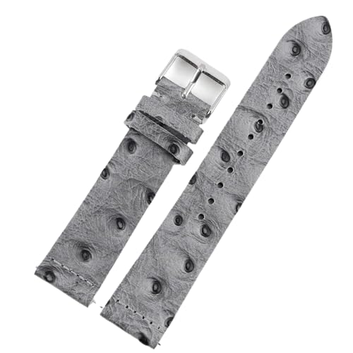 ZacLAy 16mm-24mm Vintage Leather Watchband Straps Ostrich Pattern Quick Release Watch Strap Bracelets Watch Accessories, Light Gray, 17mm