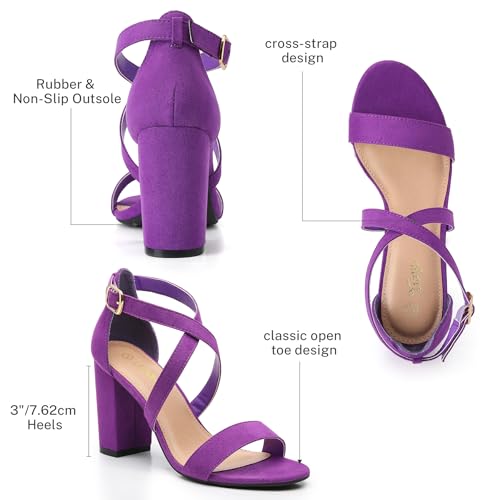 Image of Trary Women's Block Chunky Heel Sandals for Women Open Toe Adjustable Cross Ankle Strap Dress Shoes Walking Wedding Evening Bridal Heels