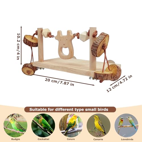 Image of Bird Perch Platform Stand with Parrot Chew Toys Cage Accessories for Lovebirds, Parakeet Cockatiels Conures Budgie and Other Small Animals