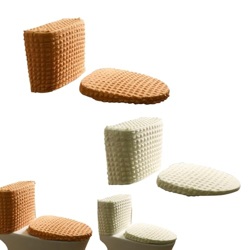 Toilet Tank Cover Set Toilet Seat Cover Soft Elastic Fabric Toilet Lid and Tank Warm Covers Universal Bathroom Accessories Bath Room Home Decor (orange)
