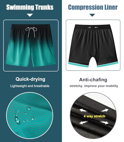 Image of APTRO Men's Swim Trunks with Compression Liner 5 Inch Bathing Suit Beach Swimsuits