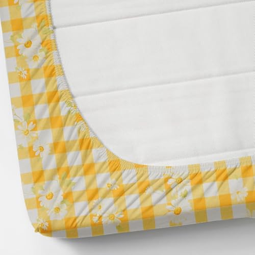 Image of King Size Fitted Bedsheet for Double Bed | 300 TC Cotton Feel Microfiber | All Around Elastic with 2 Frill Pillow Covers | Soft & Durable | (YellowCKFrill, Fitted - 72 x 78 Inch King)
