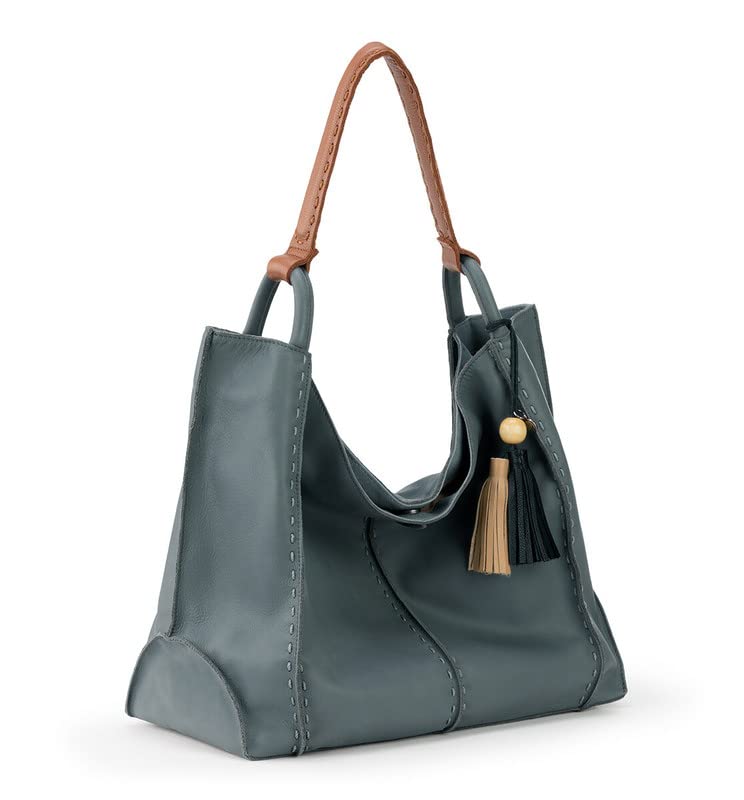 The Sak Los Feliz Large Tote Bag in Leather, Roomy, Unlined Purse with Single Shoulder Strap: Dusty Blue