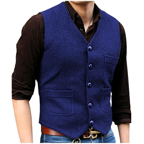 Mens Suit Vest Waistcoat Tweed Retro V Neck Herringbone Suit Vest Wool Blend Casual Prom Waistcoat Button Down4