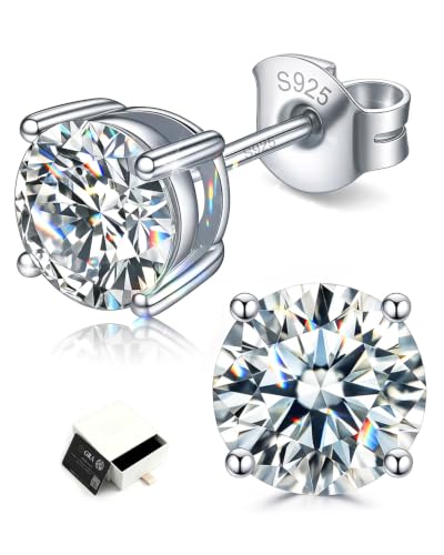 Moissanite Stud Earrings 925 Sterling Silver Diamond Studs 1 carat 5mm