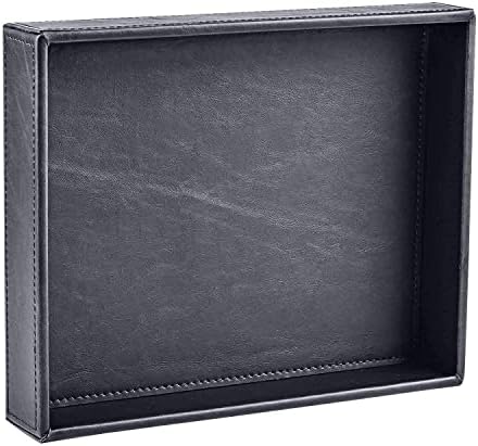 Decor Trends Leather Valet Tray for Men Decorative Catchall Tray Vanity Dresser Tray Nightstand Organizer Dump Tray for Keys Watches Phone Glasses,Black Leather