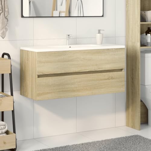 Armario para lavabo de baño de 100 cm de madera de ingeniería acabado roble Sonoma 3