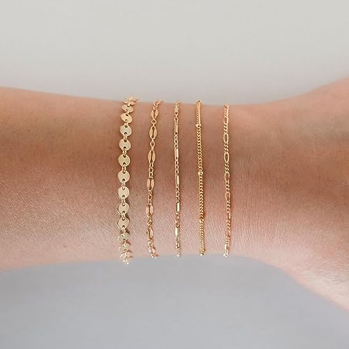 Image of DEARMAY Gold Bracelets for Women Waterproof Stackable Dainty 14K Gold Plated Rope Cuban Snake Paperclip Figaro Link Chain Pack Bracelet Adjustable Non Tarnish Fashion Accessories Jewelry Sets Gifts for Womens Mom