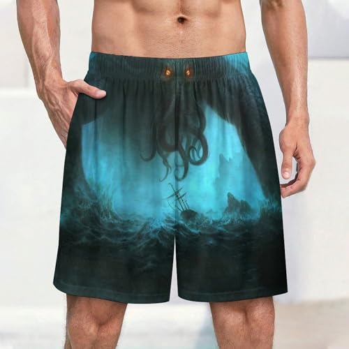 Cthulhu in Deep Ocean Men's Satin Pajama Boxer Shorts Silk Feeling Lounge Sleep Underwear2
