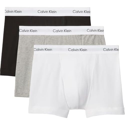Calvin Klein Herren 3er Pack Boxershorts Trunks Unterwäsche, Mehrfarbig (Black/White/Grey Heather), L