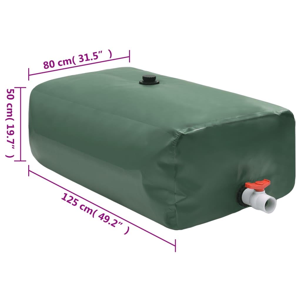 Depósito de agua plegable con grifo de PVC, 500 L, 125 x 80 x 50 cm, para agua de lluvia, riego de jardín, aspersor de césped y camping, con parches de reparación