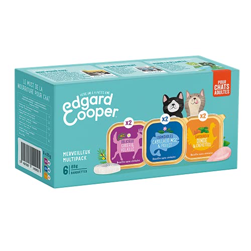 Edgard & Cooper Boite Paté Chat sans Cereales Nourriture Naturelle, Alimentation Saine savoureuse et équilibrée, Protéines de qualité supérieure (Multipack, 85g x 6 - Cabillaud/Gibier/Dinde) Cover