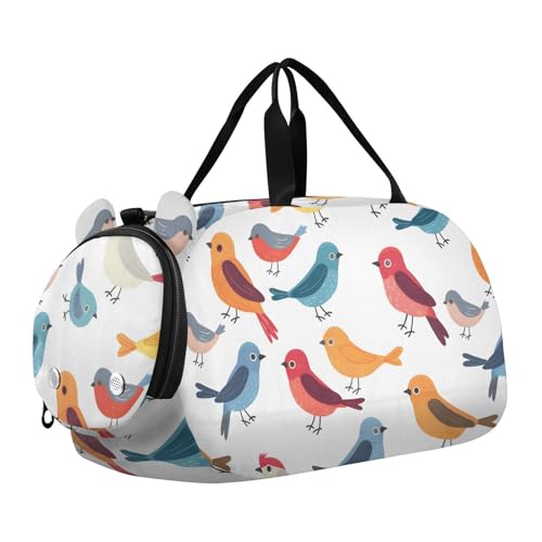 Duffle Bag for Boys or Girls with Shoes Compartment, Little Birds Colorful Pattern Sports Travel Bag Overnight