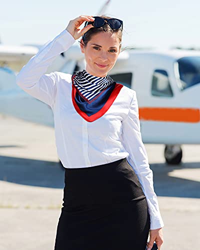 SATINIOR - 2 Pieces Sailor Scarf, Stewardess Scarf, Square Neck Scarf for Women, Silk Feeling Hair Wraps 23.6 x, Blue, Único