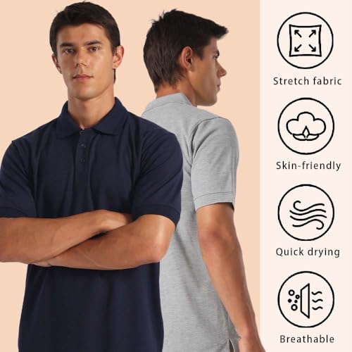 ZH Men's Golf Polo Shirts,3 Pack Polo Shirts for Men,Classic-Fit Polo Shirts,Breathable Polo Shirt for Men4