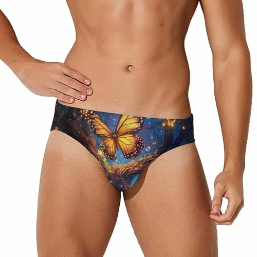Glitter Tree Glowing Butterfly Wings Printed Swim Briefs for Men Sexy Bikini Swimwear Elastic Beach Trunks Bathing Suit