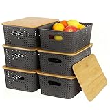 6 Piezas Caja de Almacenamiento Con Mango & Tapa Bambú, Cesta Almacenaje...