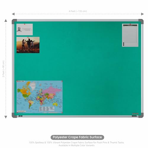 Image of Scholar Art Metis 3x4 Feet Fabric Pin Board for Study Table & Kids Room | Vibrant & Versatile Crape Cloth + High Density Soft Board for Pinning Photos, Sticky Notes & Reminders (Emerald Green)